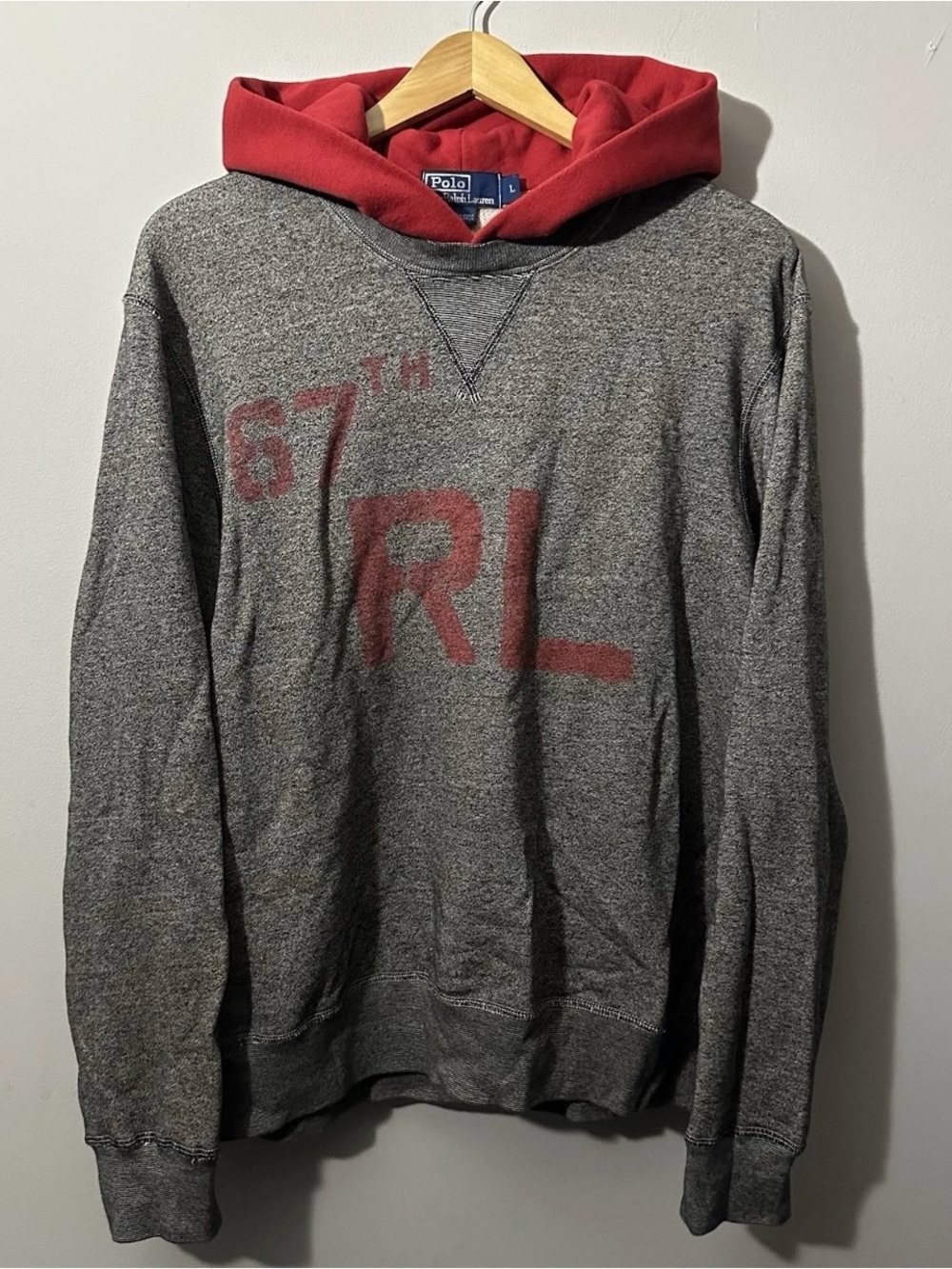 Vintage Polo Ralph Lauren Hoodie Mens Large 67th RL Military Afterhood